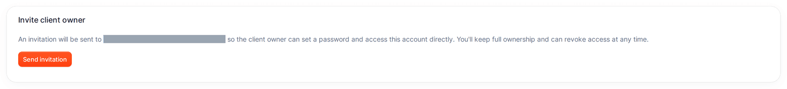 Invite client owner card with the Send invitation button